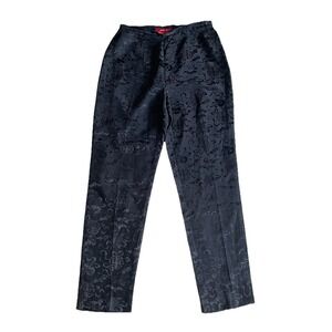 Shanghai Tang Women's Black Silk Pants Size 14 Tonal Print Side Zip Tapered*